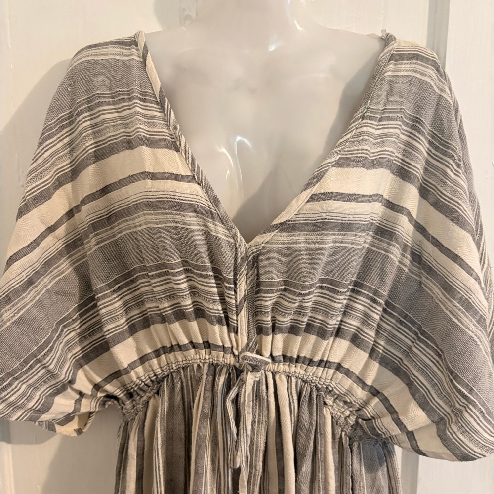 World Market Gray and Cream Striped Maxi dress